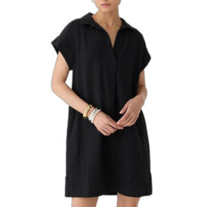 J Crew NWT Size XXS Petite Shirt Dress in Soft Gauze Color Black Crinkle Gauze